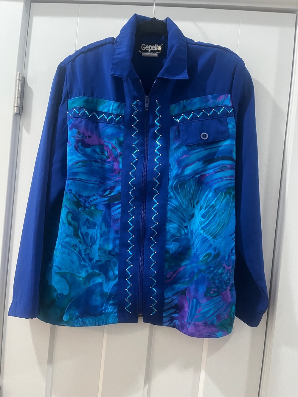 Vintage Grandmacore Grandmas Gepetto Small Vibrant Blue & Teal Patterned Jacket